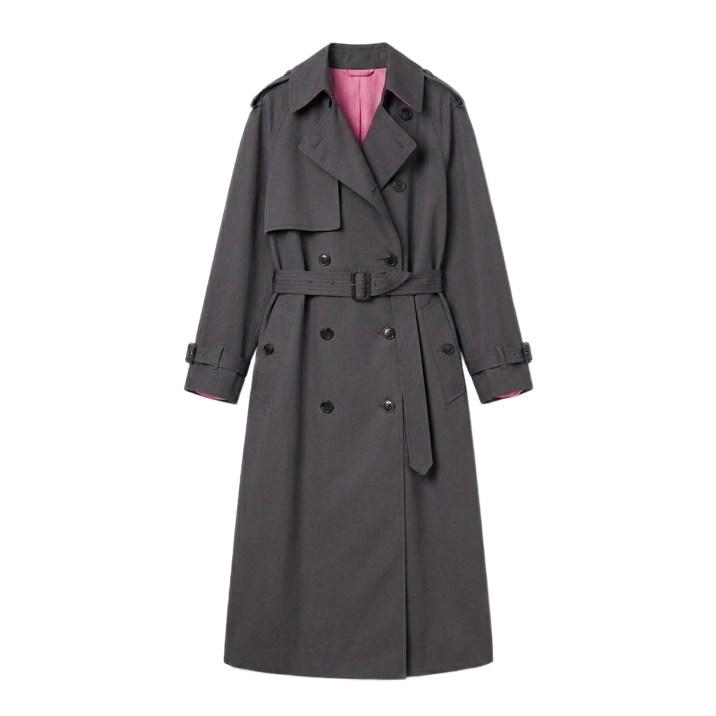 Charcoal-Pink Classic Double-Breasted Trench Coat
