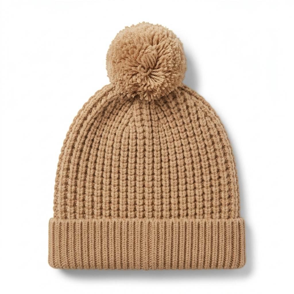 Camel Chunky-Knit Pom-Pom Beanie