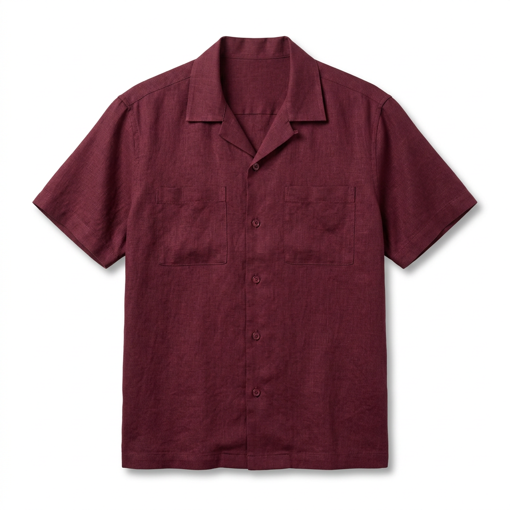 maroon Linen Short Sleeve Shirt