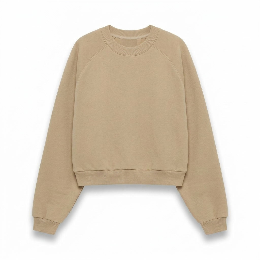 Tan Raglan Sleeve Cropped Sweatshirt.