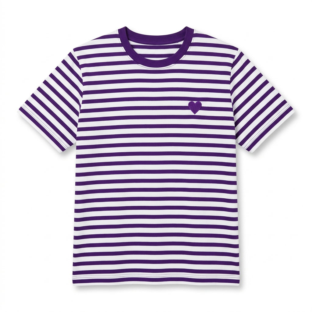 Purple Breton Stripe Heart T-Shirt