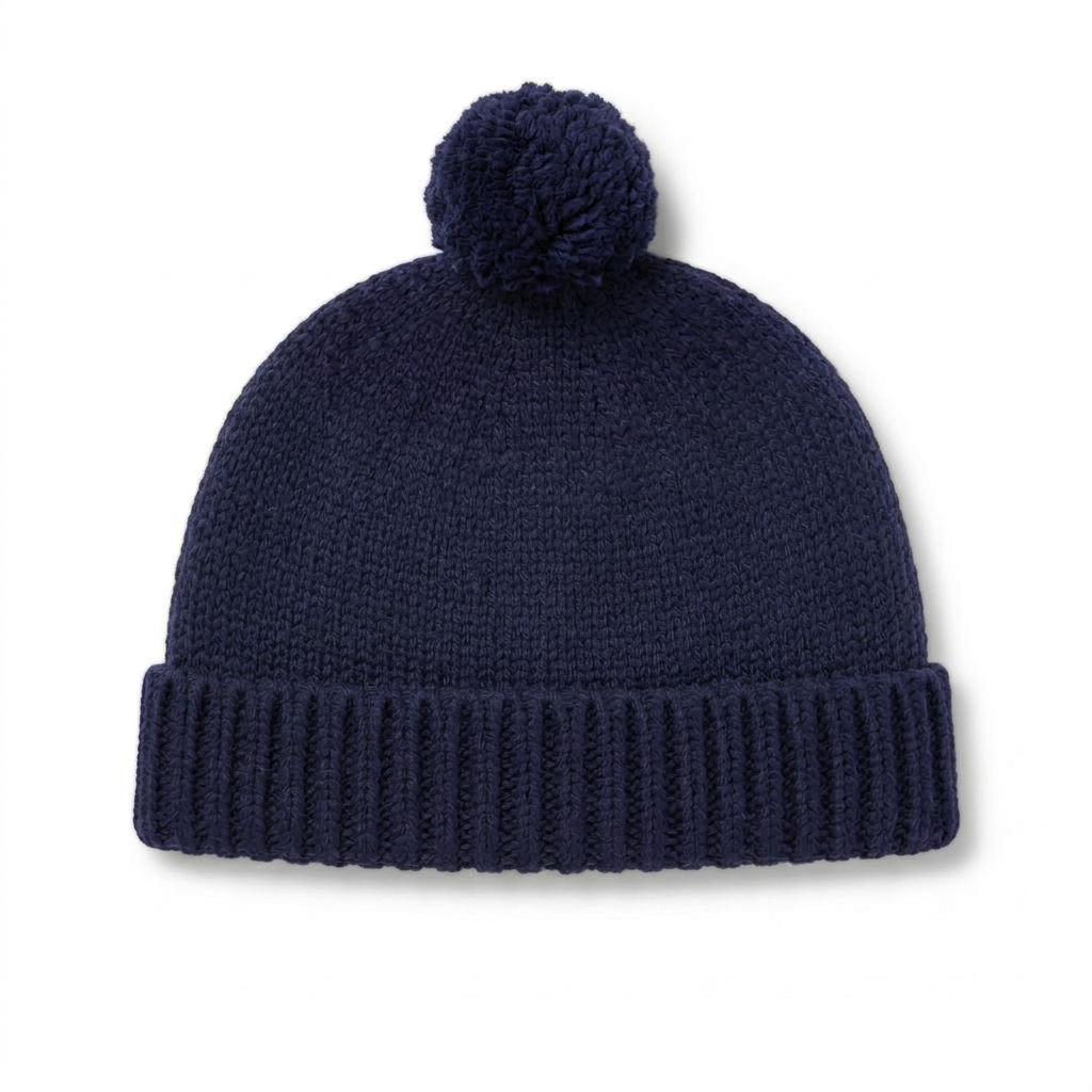 Midnight Blue Cuffed Knit Hat with Bobble