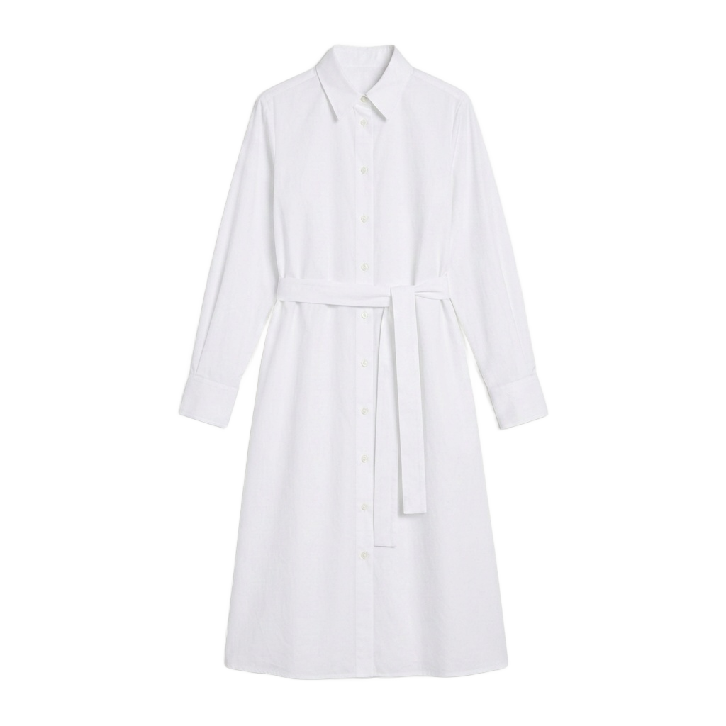 White Belted Shirt Dress