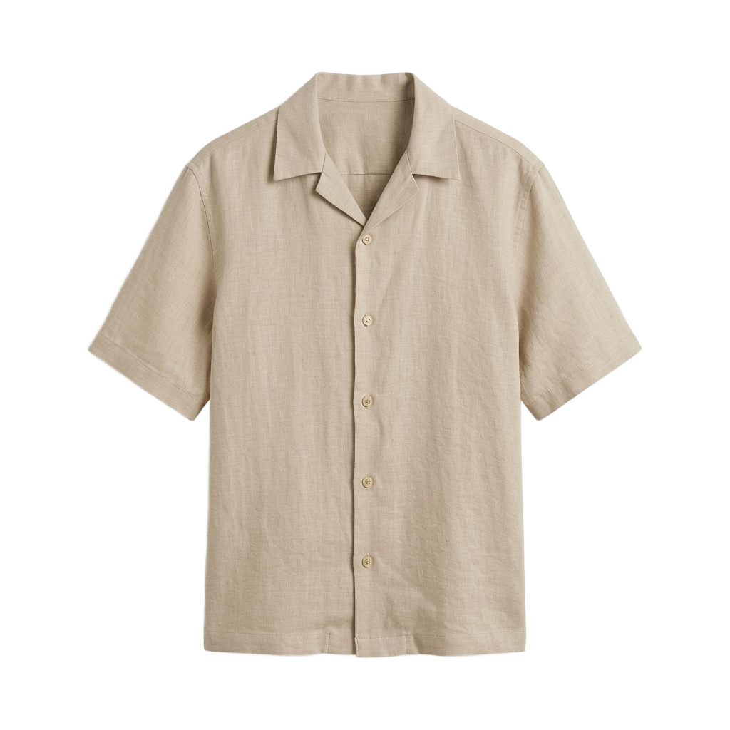 neutral beige Linen Short Sleeve Shirt