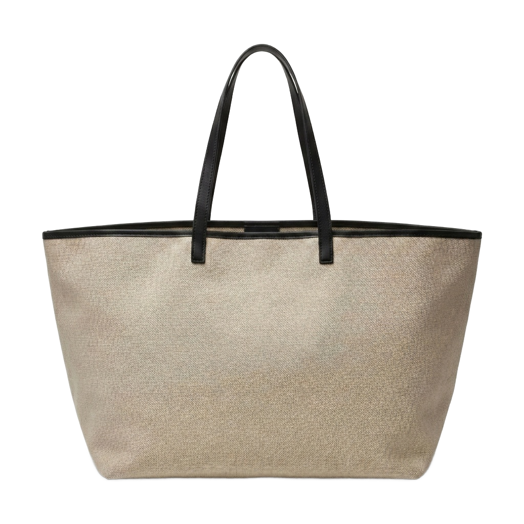 Canvas Tote Bag with Leather Trim