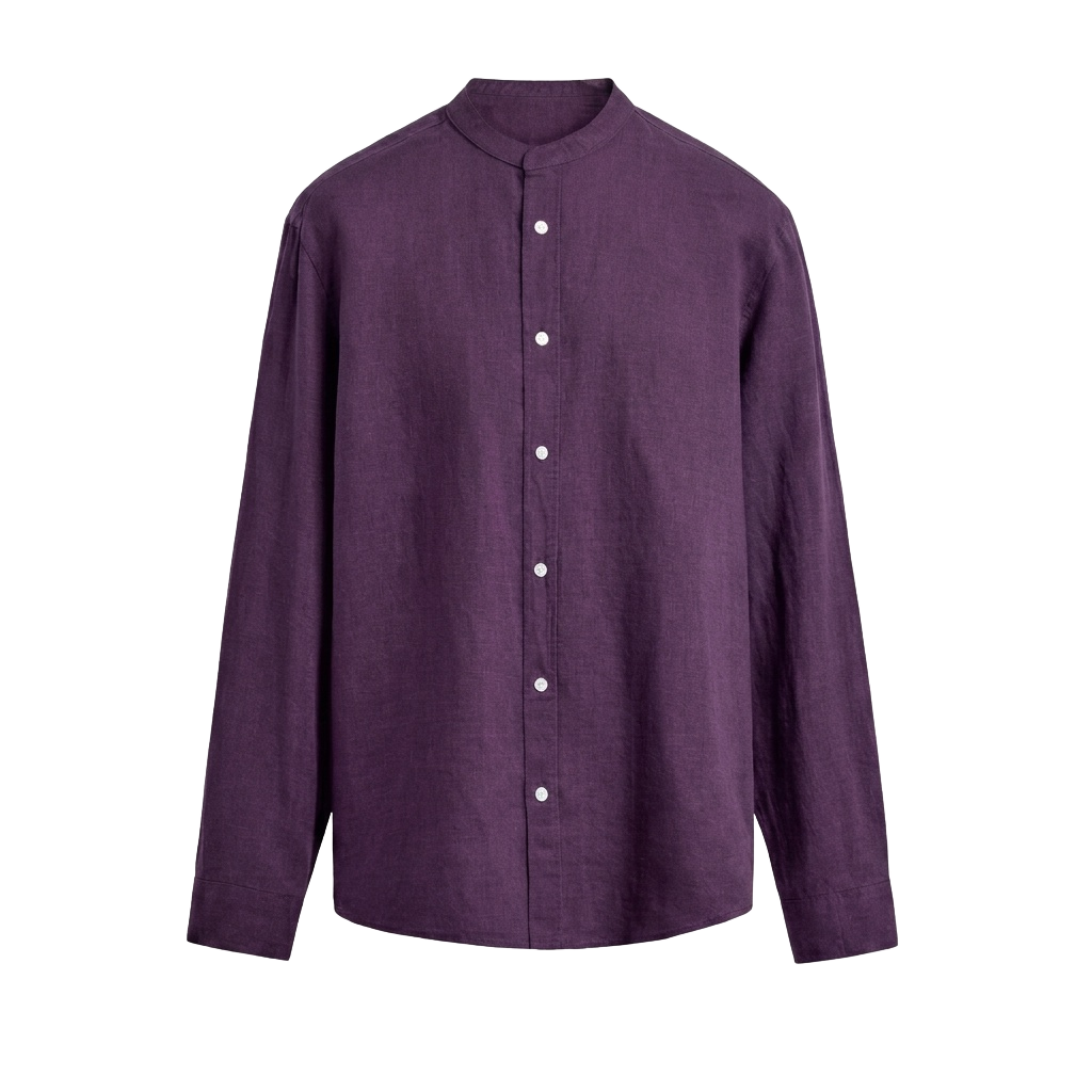 Purple Linen Mandarin Collar Shirt