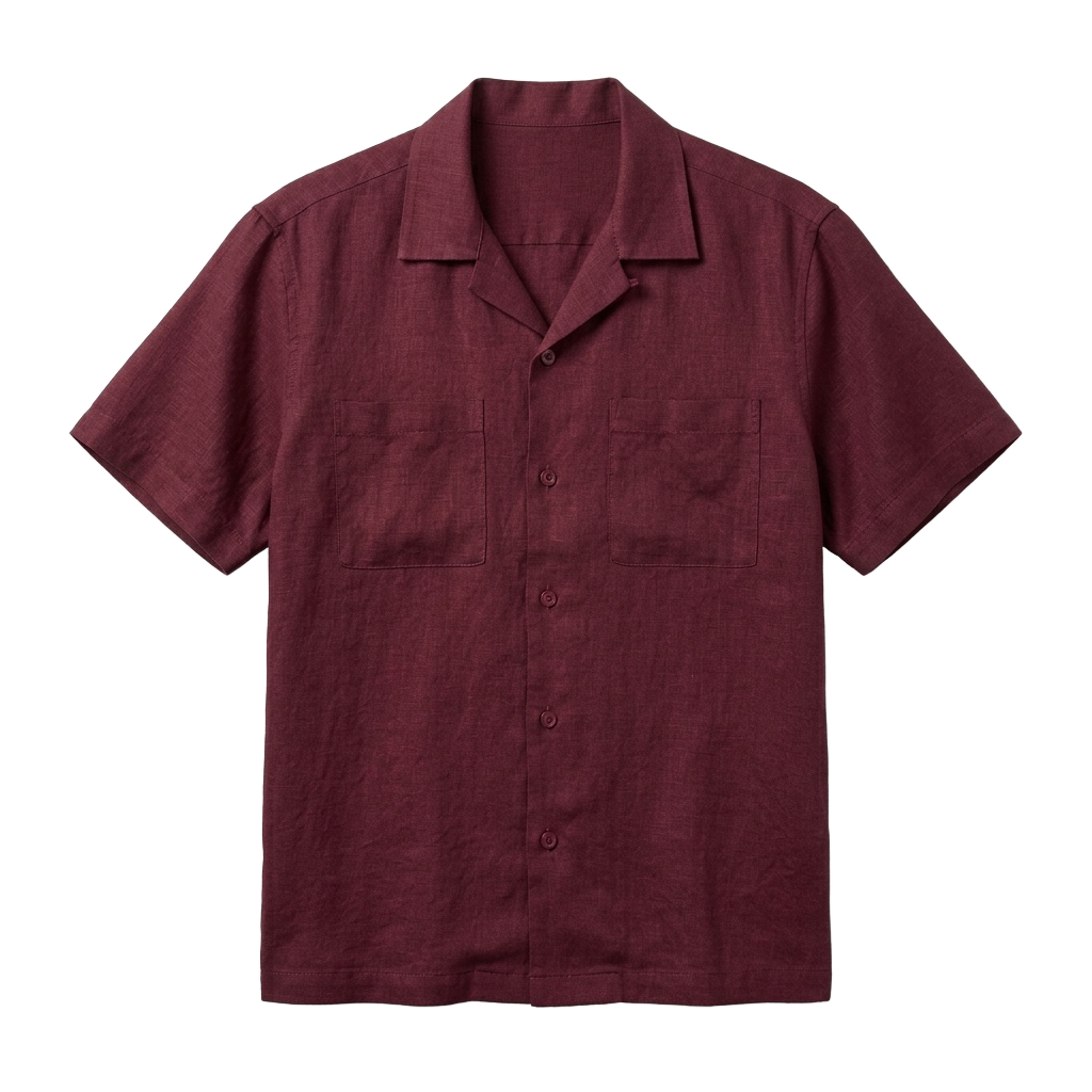 maroon Linen Short Sleeve Shirt