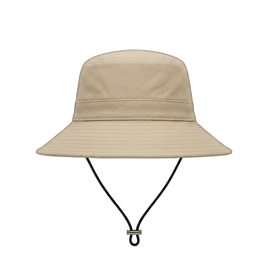 Beige Wide-Brim Bucket Hat