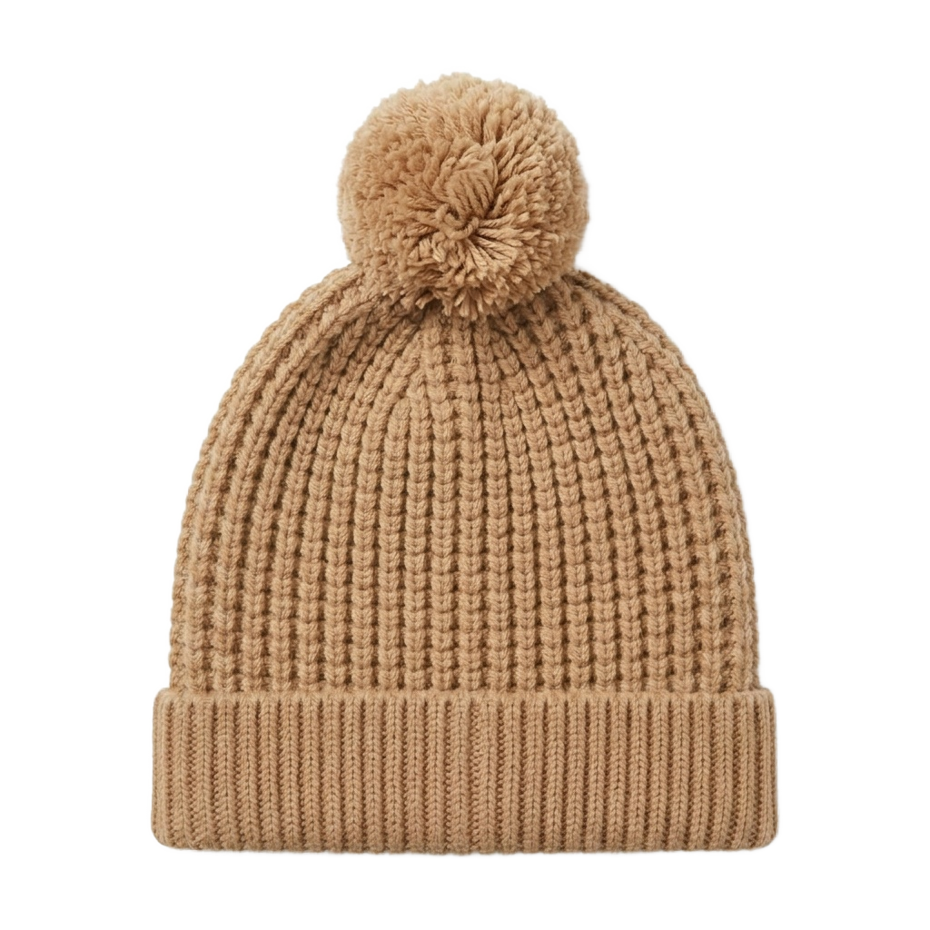 Camel Chunky-Knit Pom-Pom Beanie