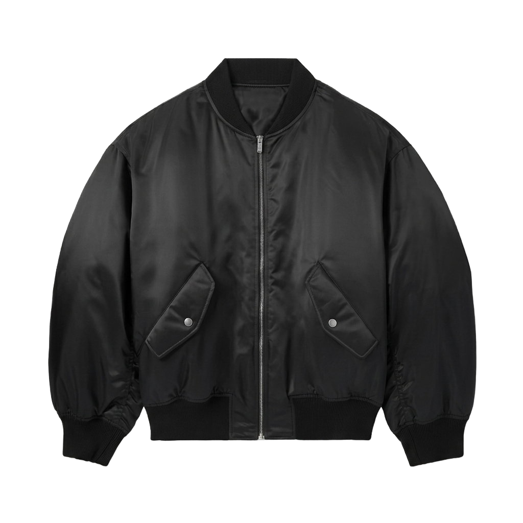 Black Satin Oversized Bomber Jacket