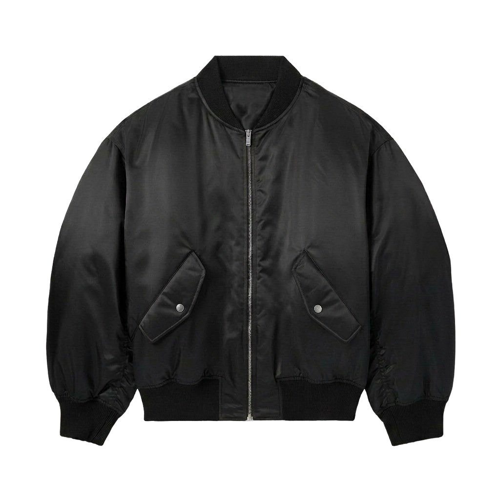 Black Satin Oversized Bomber Jacket