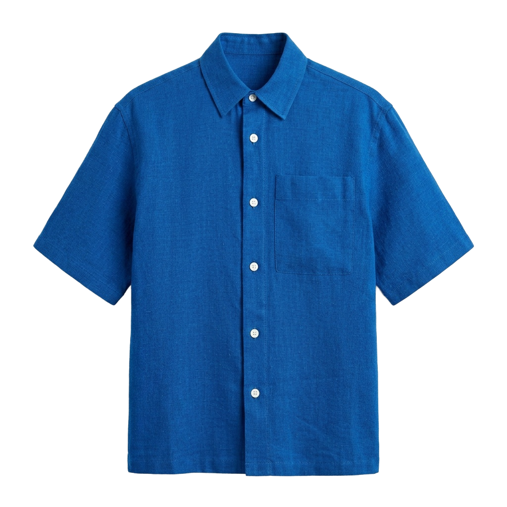 Blue Short Sleeve Shirt with White Buttons