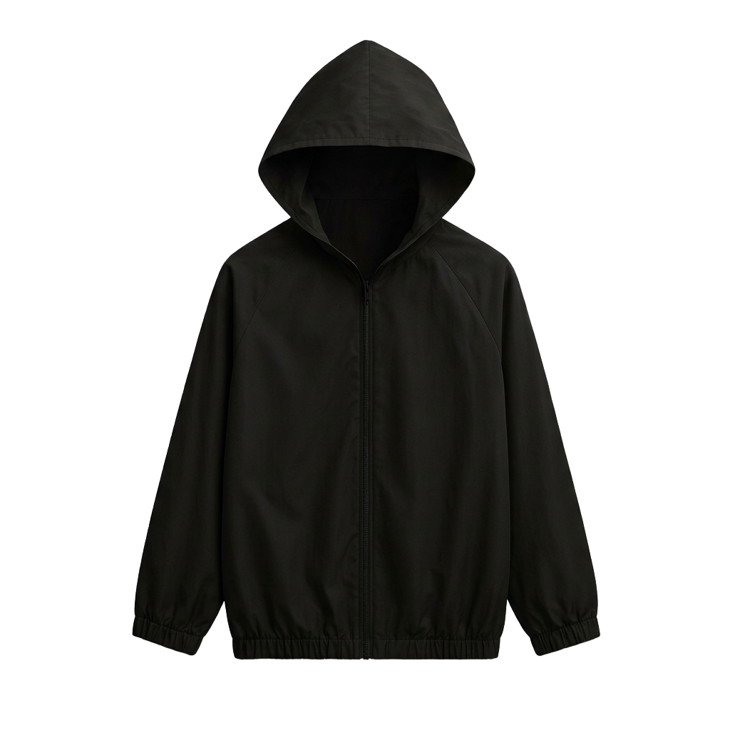 Minimalist Matte Black Hooded Utility Jacket