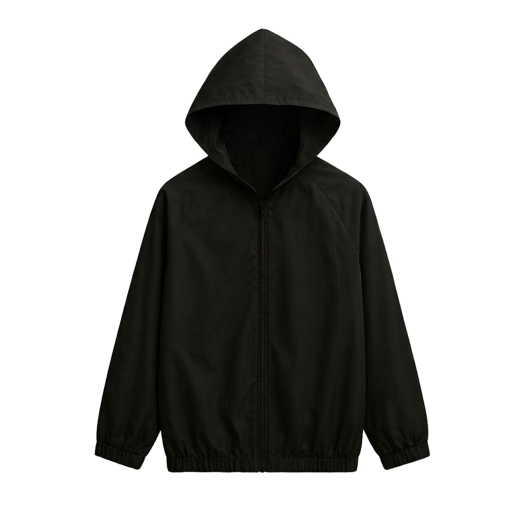 Minimalist Matte Black Hooded Utility Jacket