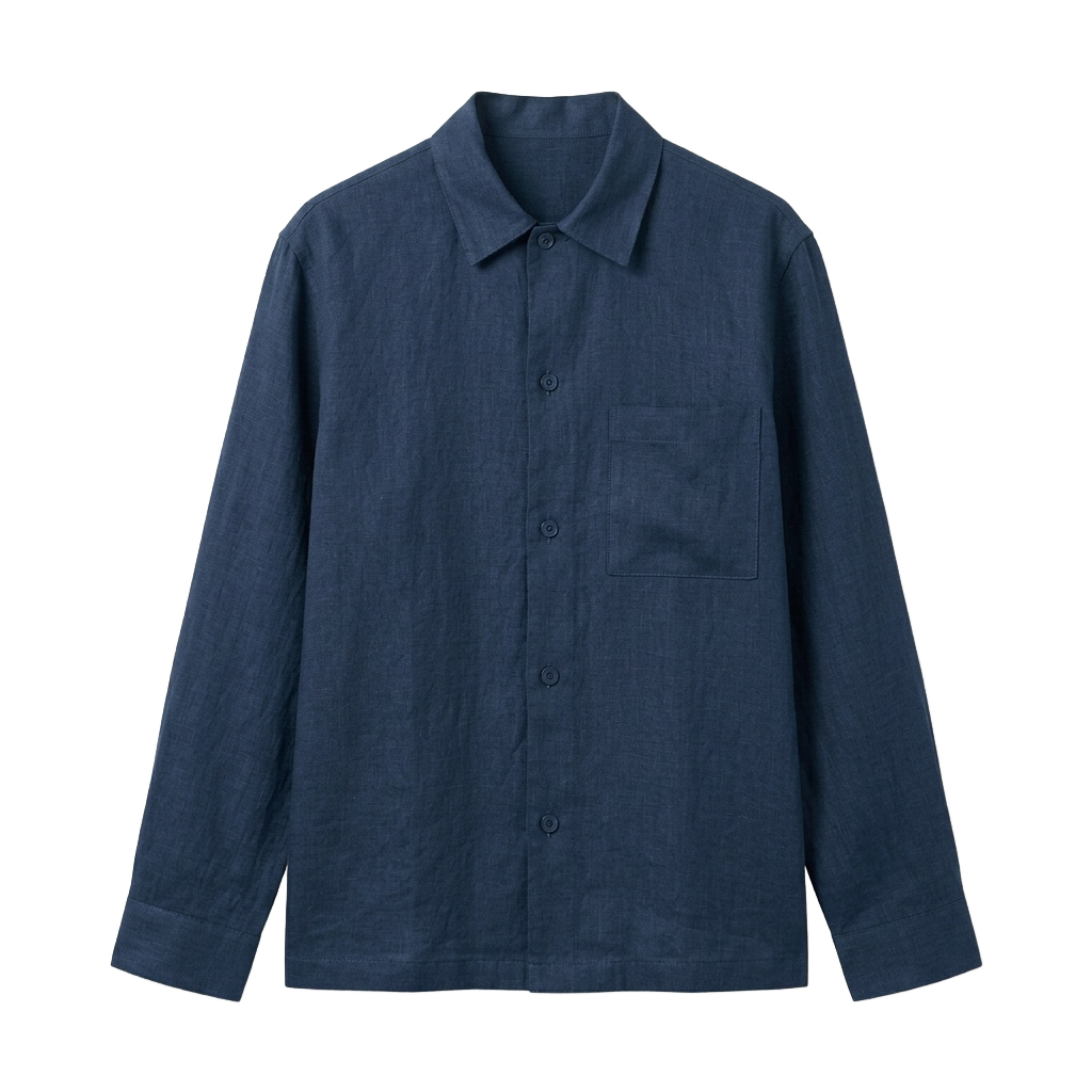 Navy Blue Linen-Blend Utility Shirt