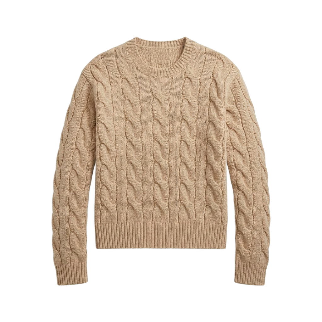 Beige Cable-Knit Sweater