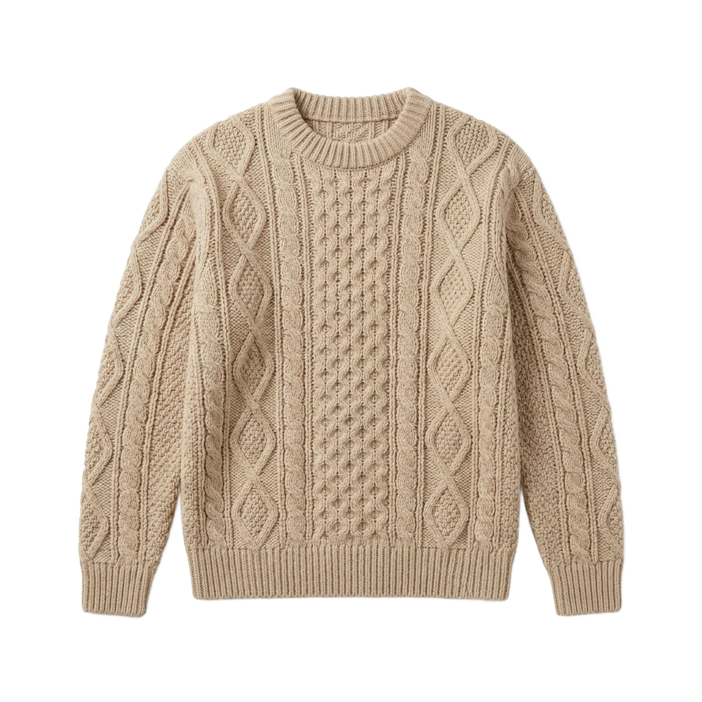 Beige Cable Knit Sweater Oversized