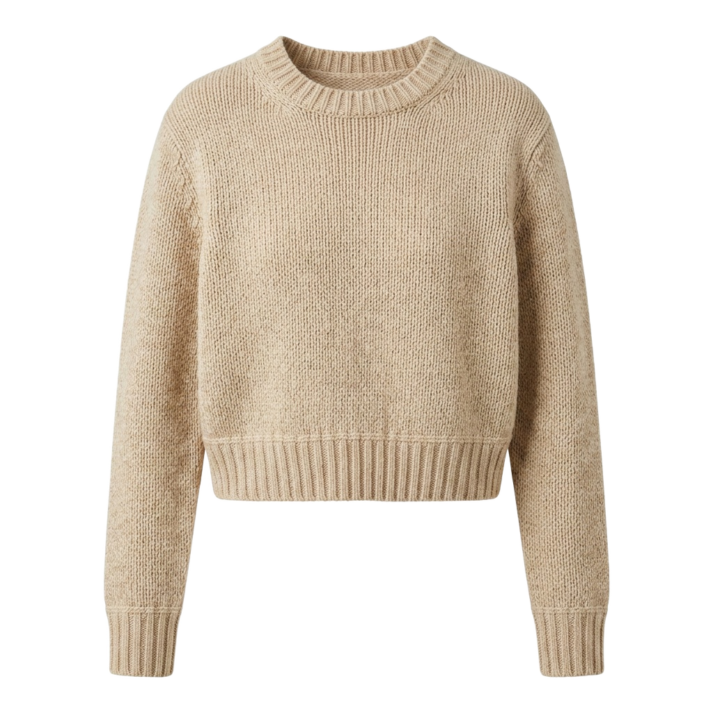 Beige Cropped Knit Sweater