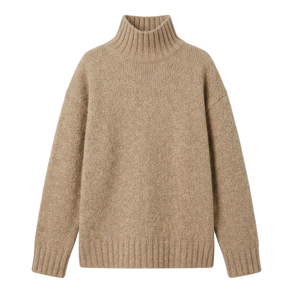 Beige Funnel Neck Sweater