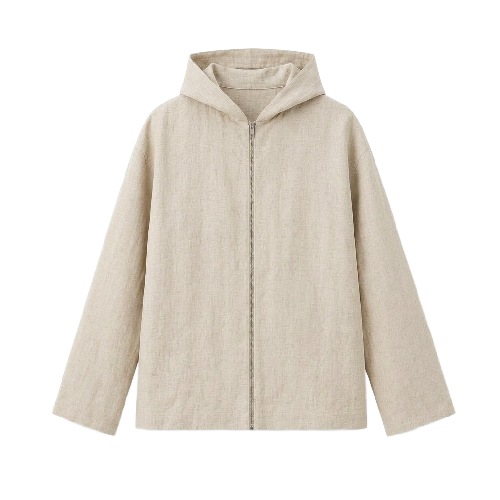 Beige Hooded Linen Jacket