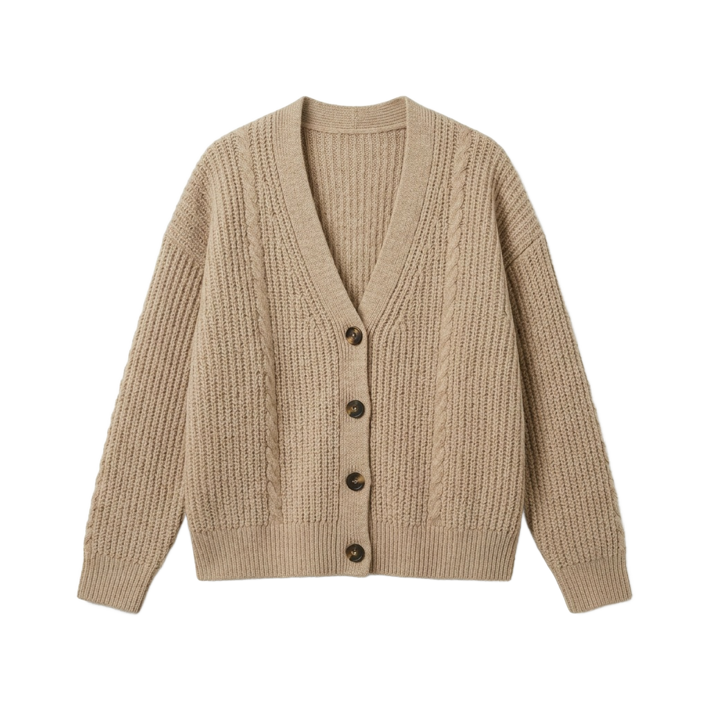 V-Neck Ribbed Button-Up Sweater