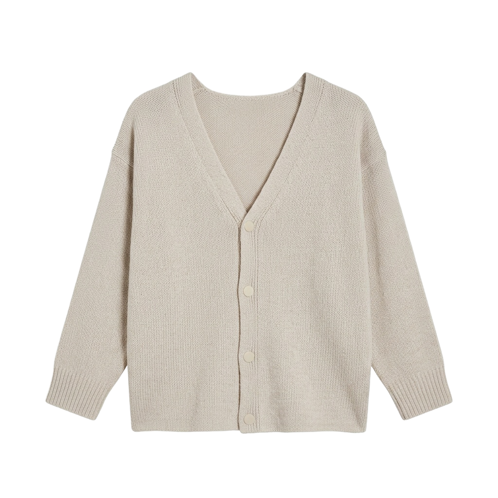 Beige V-Neck Fine-Knit Cardigan