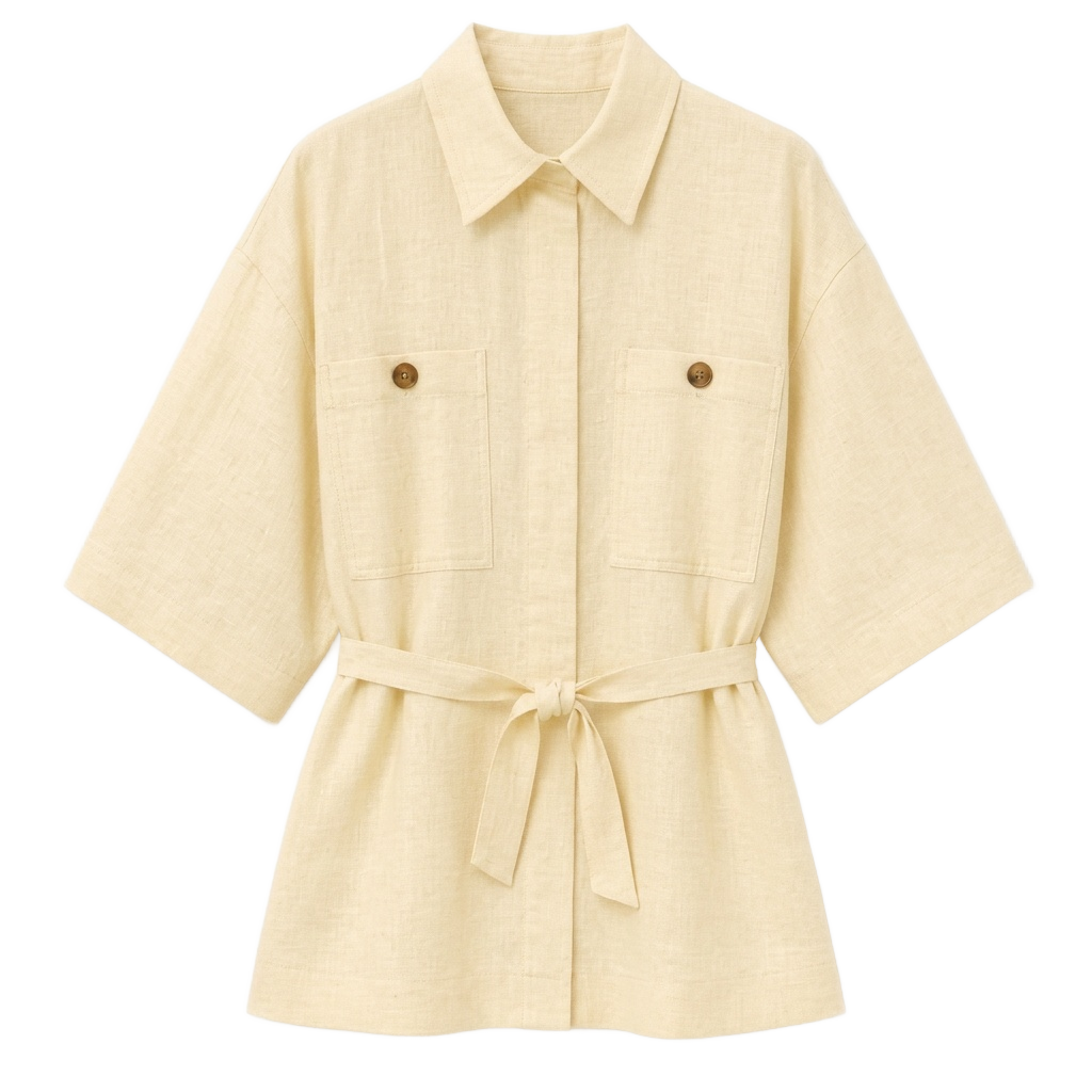 Beige Linen Button-Down Shirt