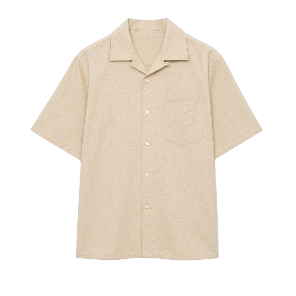 Beige Linen Short Sleeve Shirt