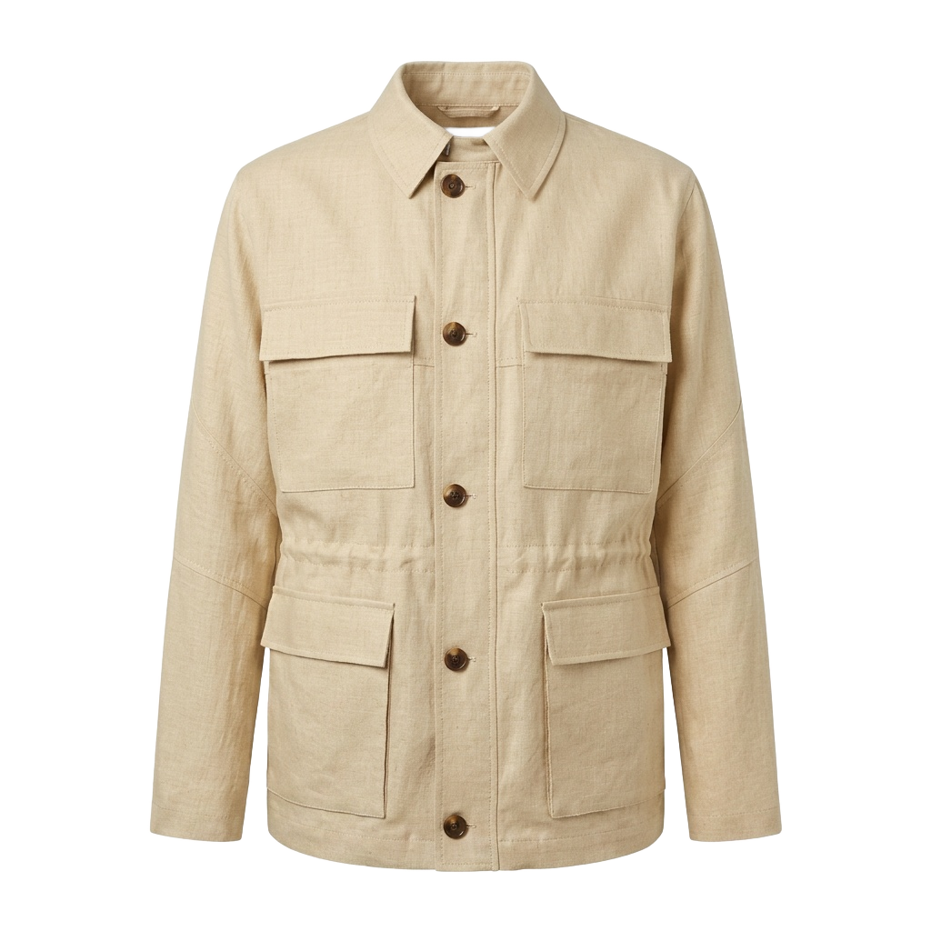 Beige Linen Utility Jacket
