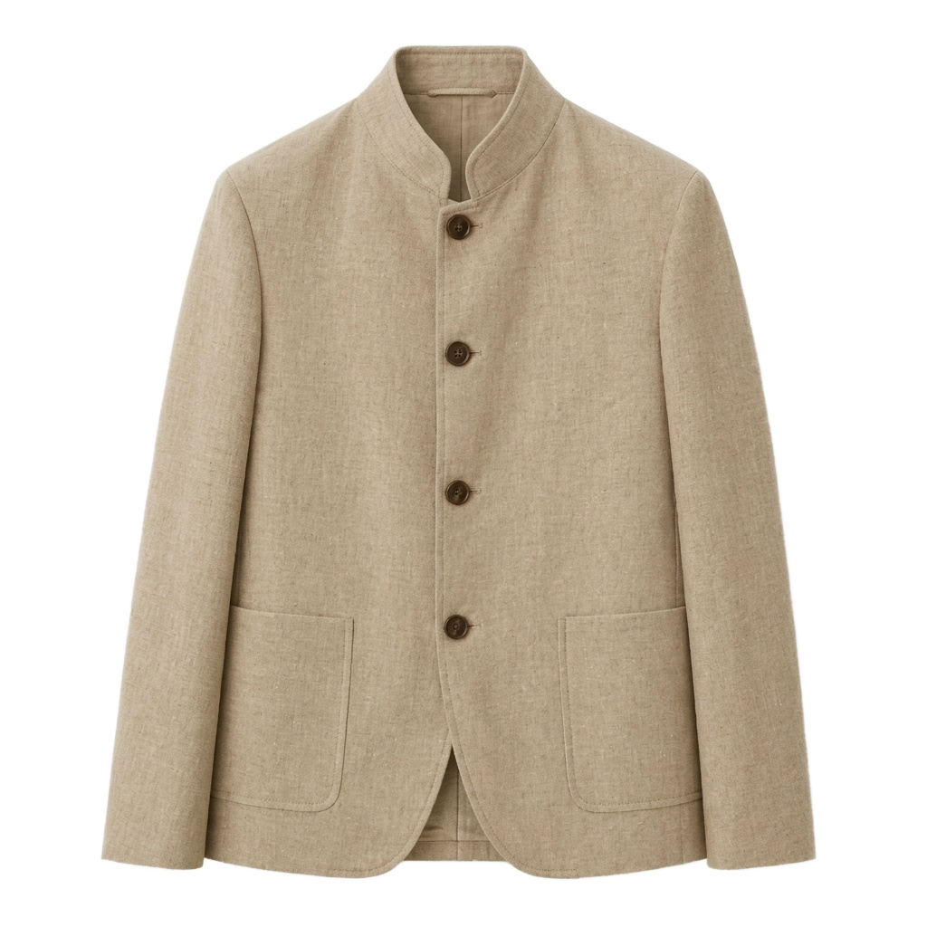 Beige Mandarin Collar Linen Jacket