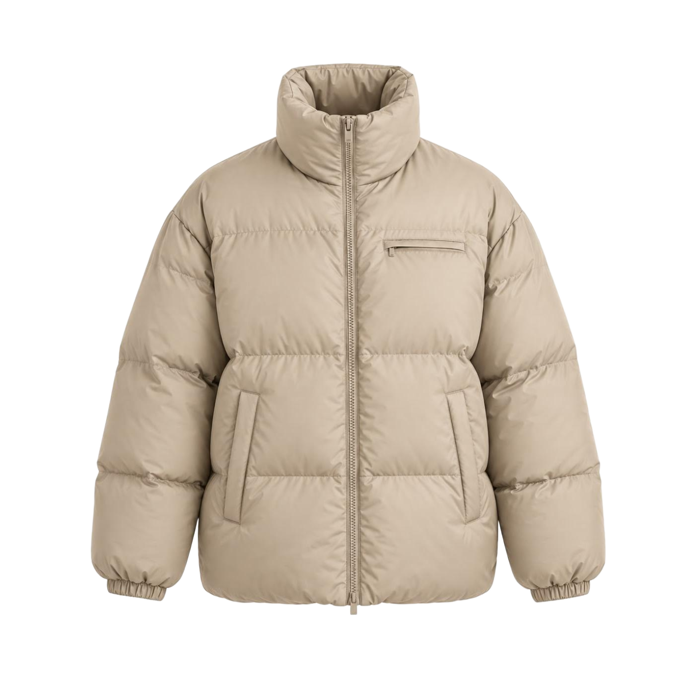 Beige Oversized Funnel-Neck Puffer