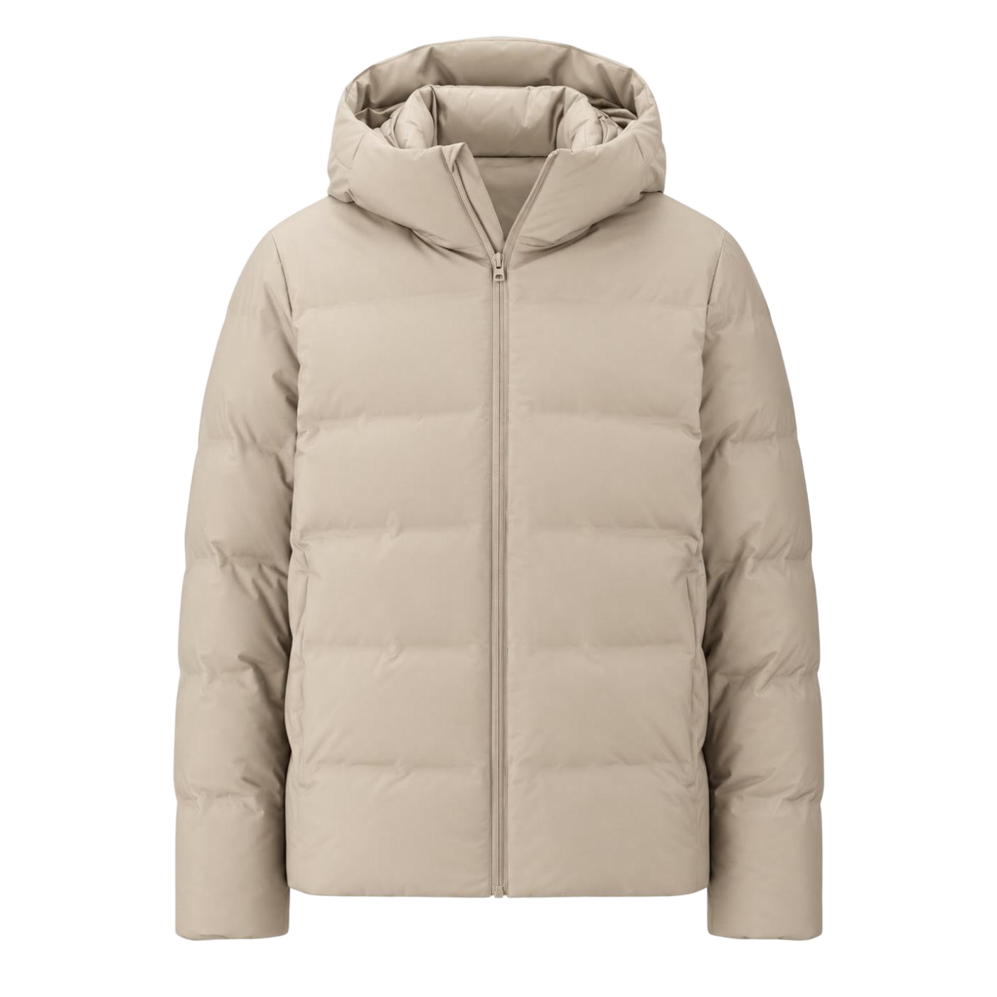 Beige Seamless Hooded Puffer