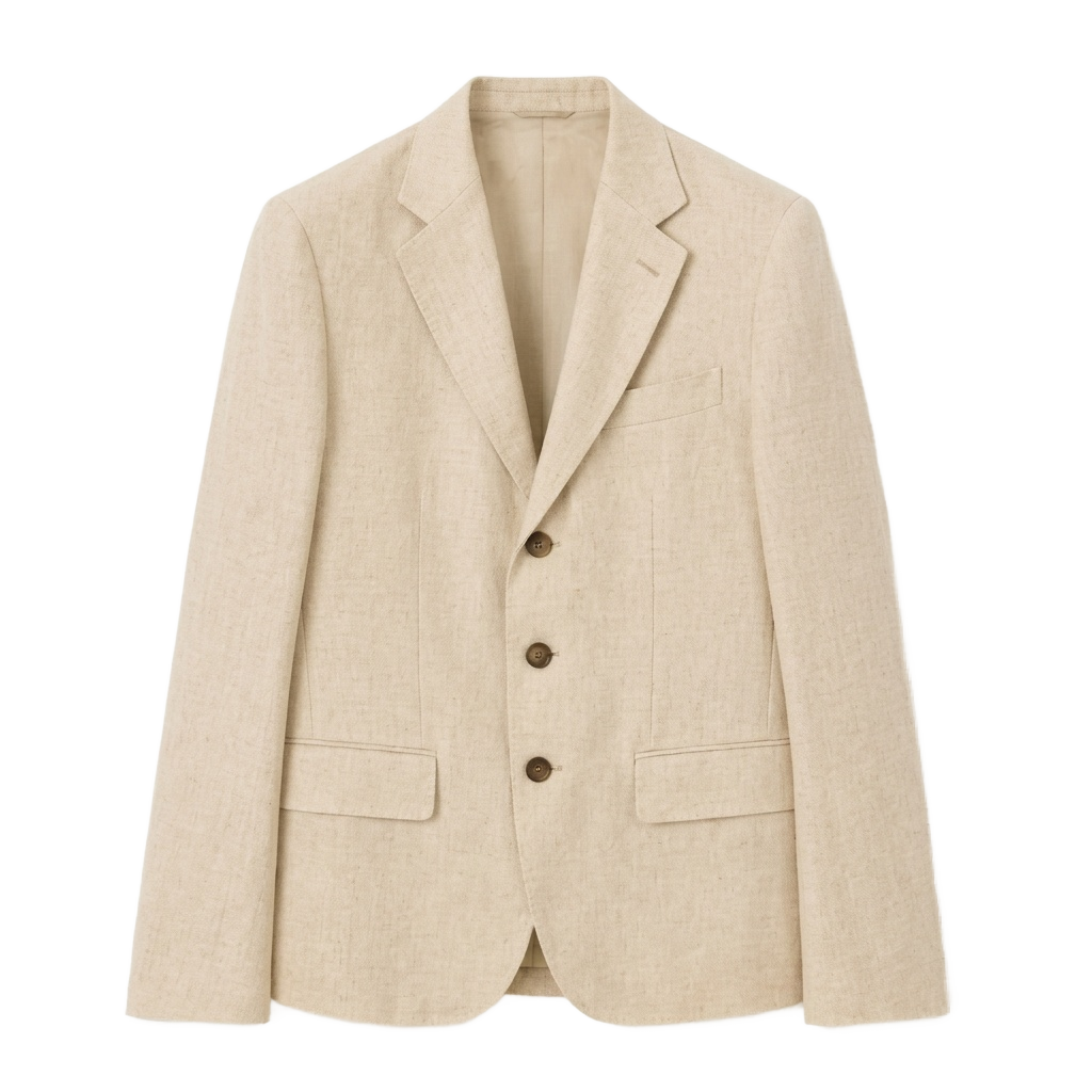 Beige Single-Breasted Linen Blazer