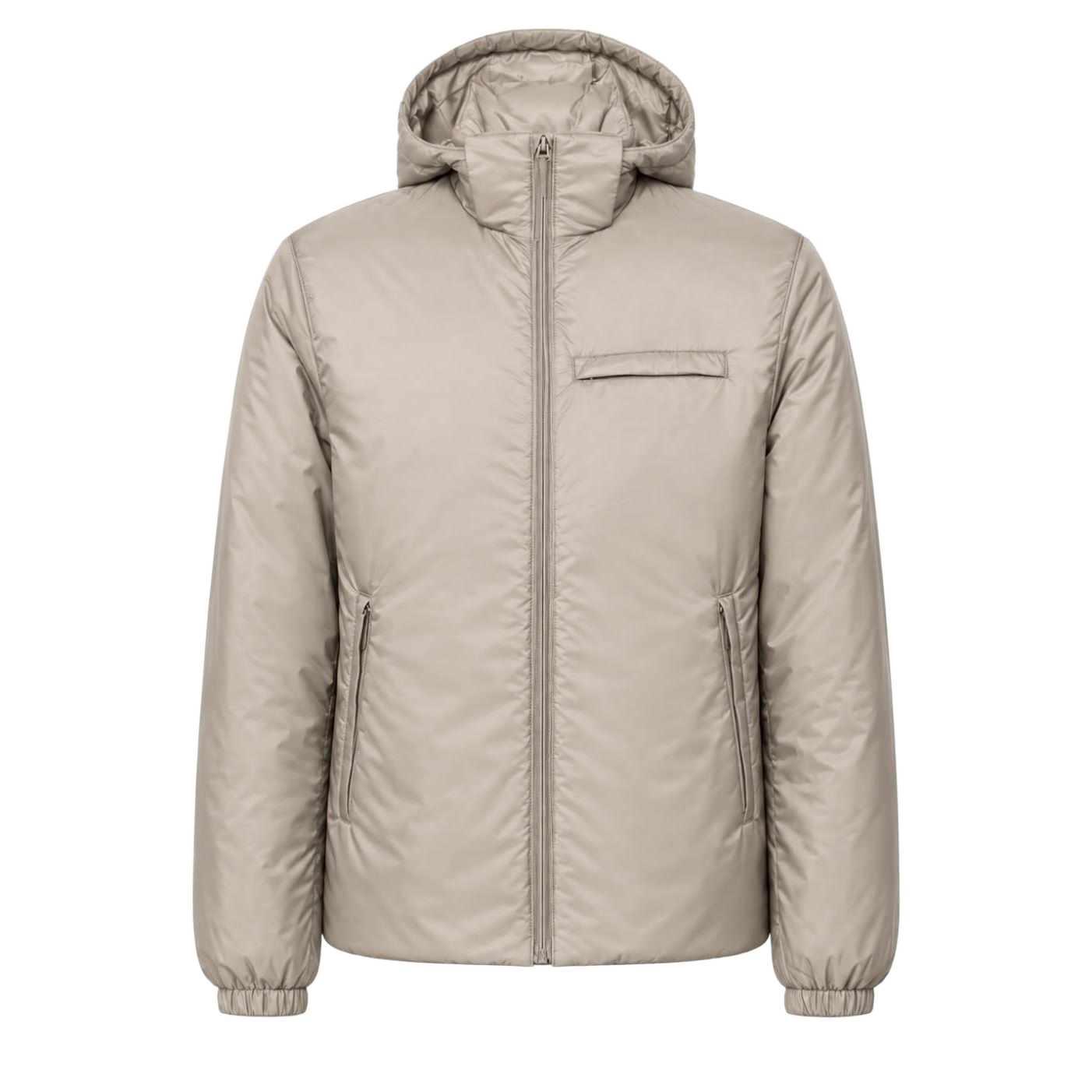 Beige Smooth-Shell Hooded Insulated Jacket