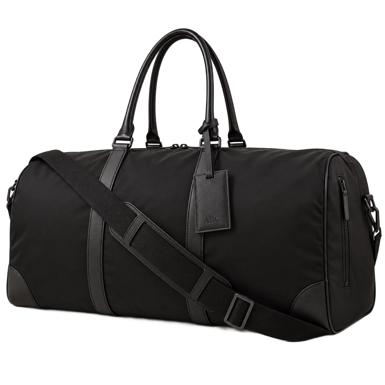 Black Duffle Bag With Leather Corners