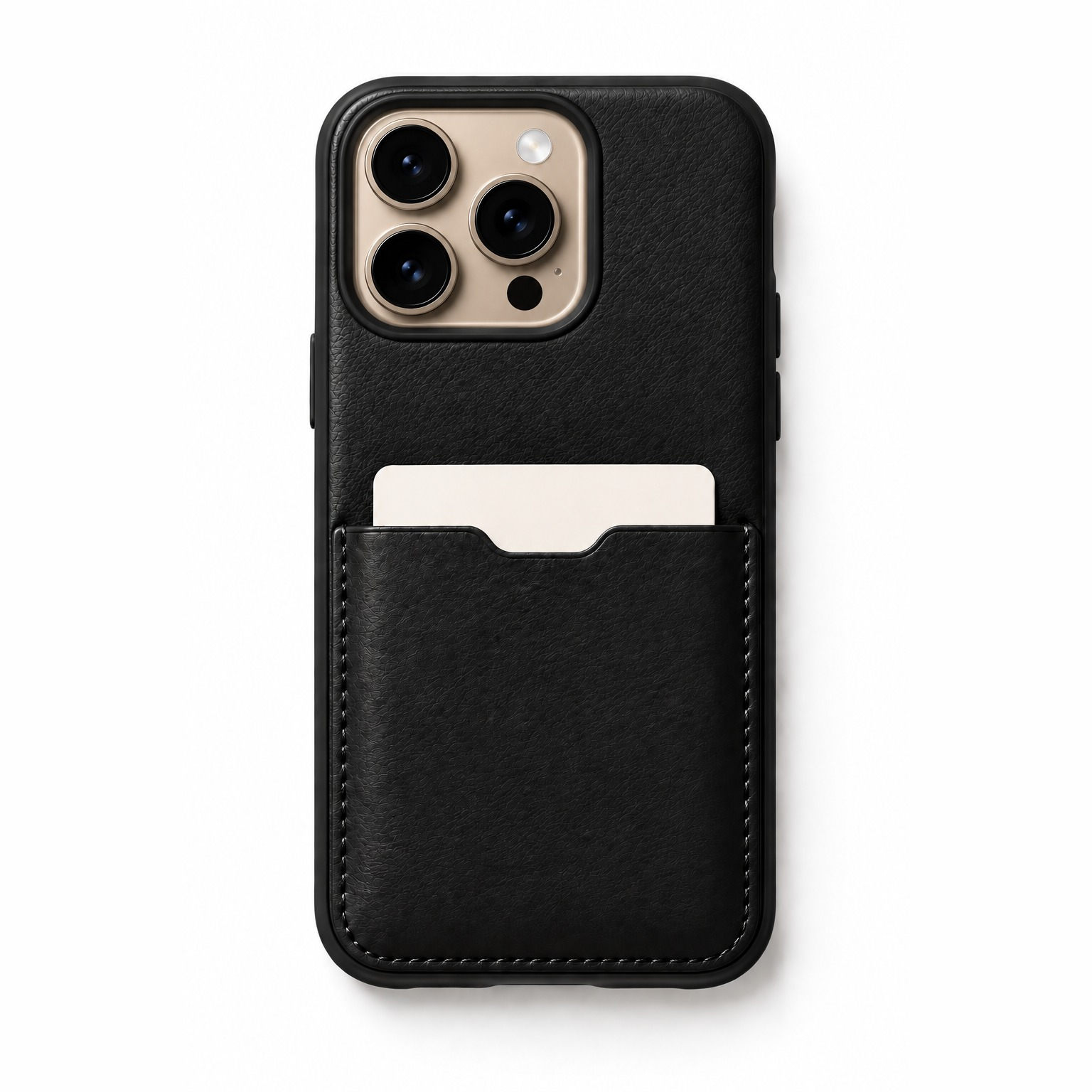 Black Leather Card Case — iPhone 16 Pro