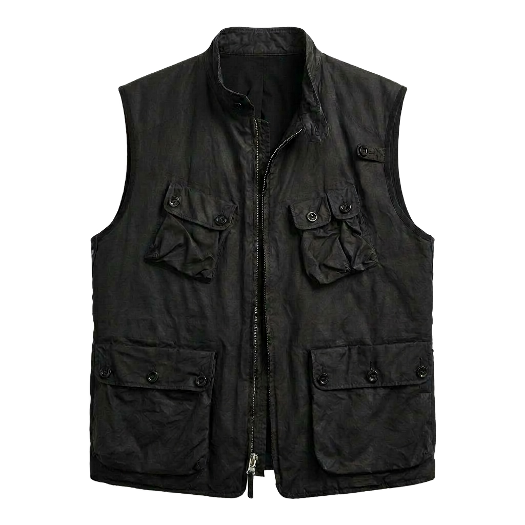 Technical Black Field Gilet with Four-Pocket Design