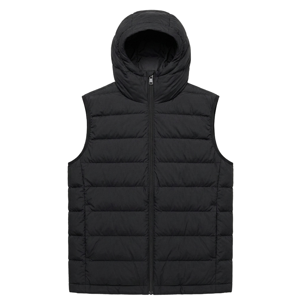 Black padded/puffer vest with a hood