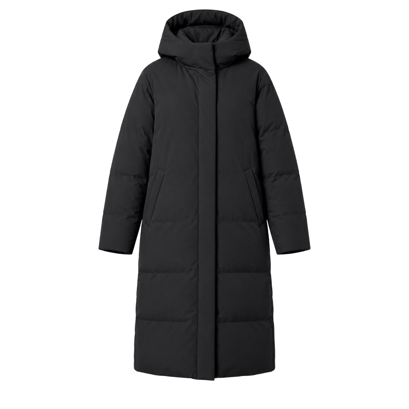 Black Seamless Hooded Winter Coat