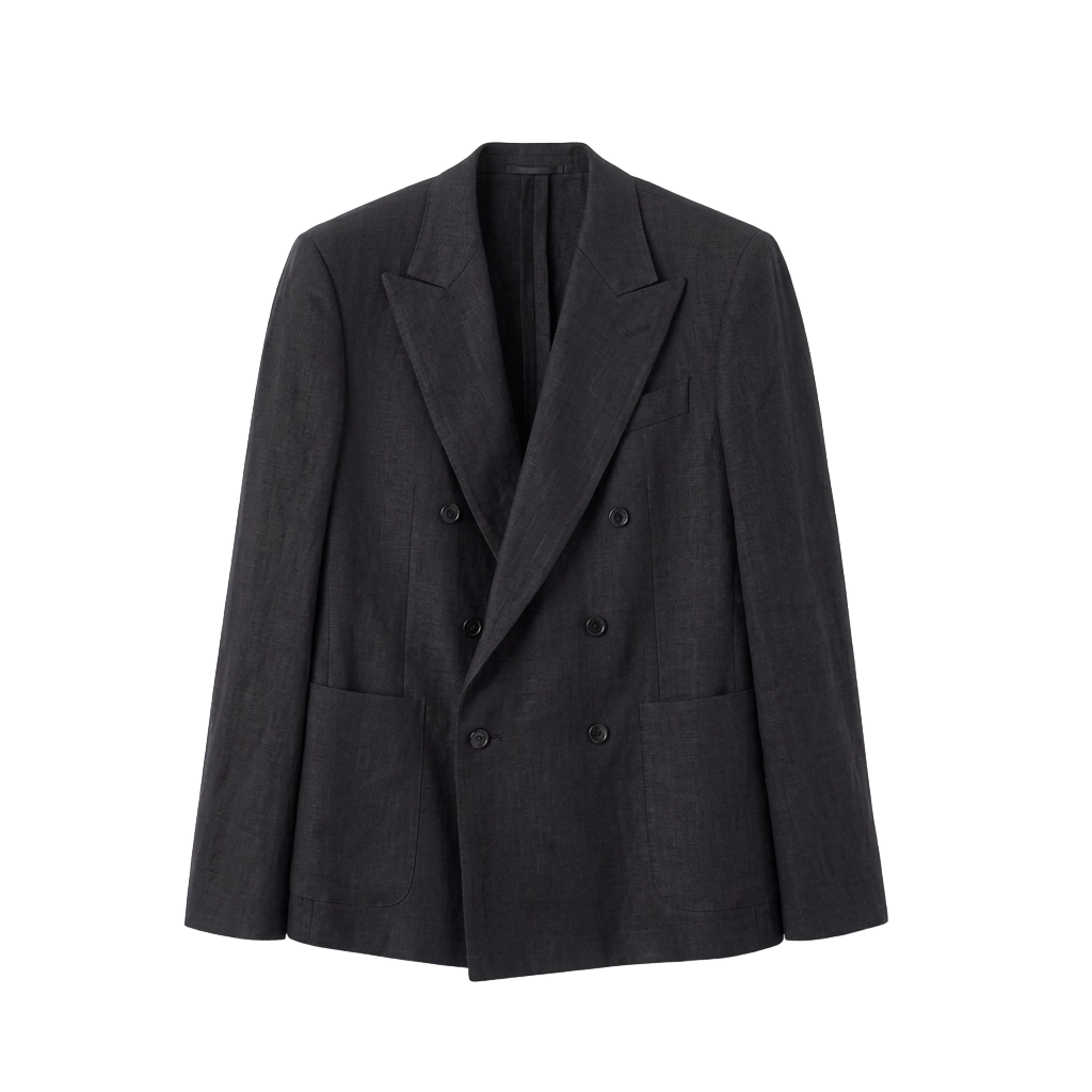 Black Single-Breasted Linen Blazer