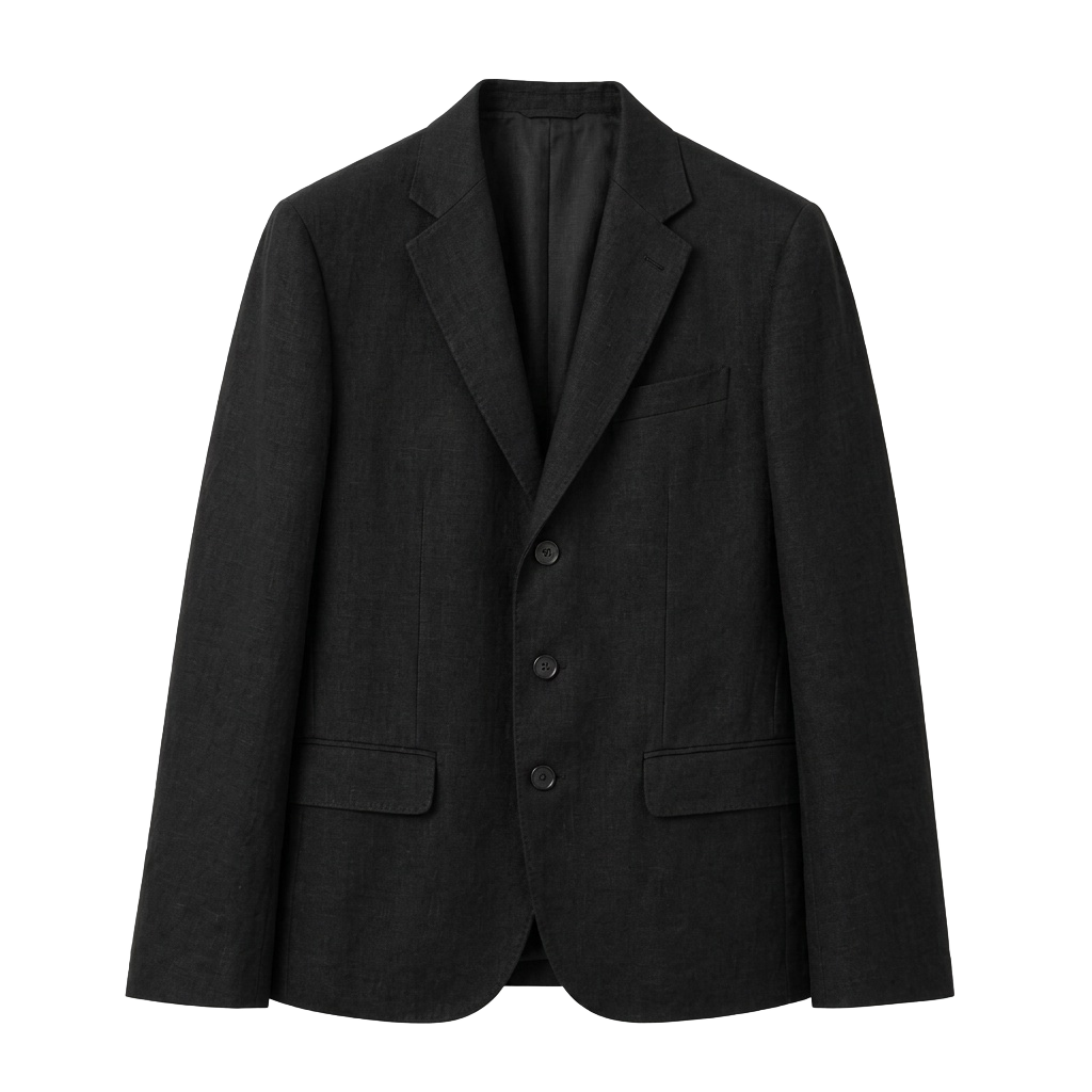Black Single-Breasted Linen Jacket