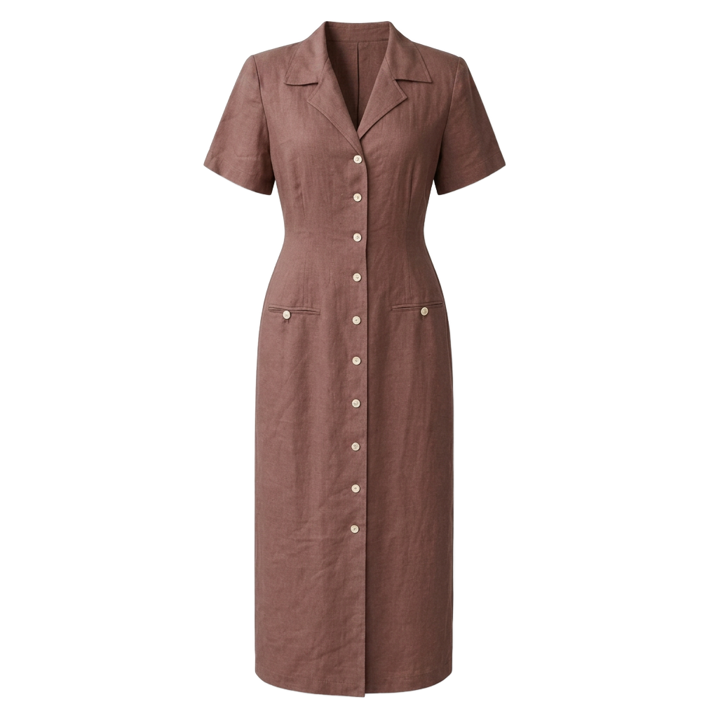 Brown Linen Button-Down Dress