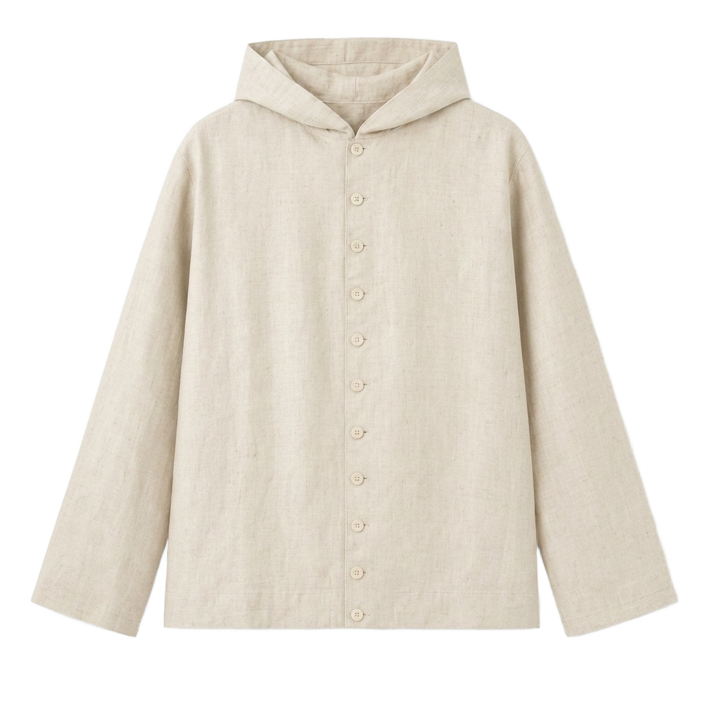 Button-Front Linen Hoodie