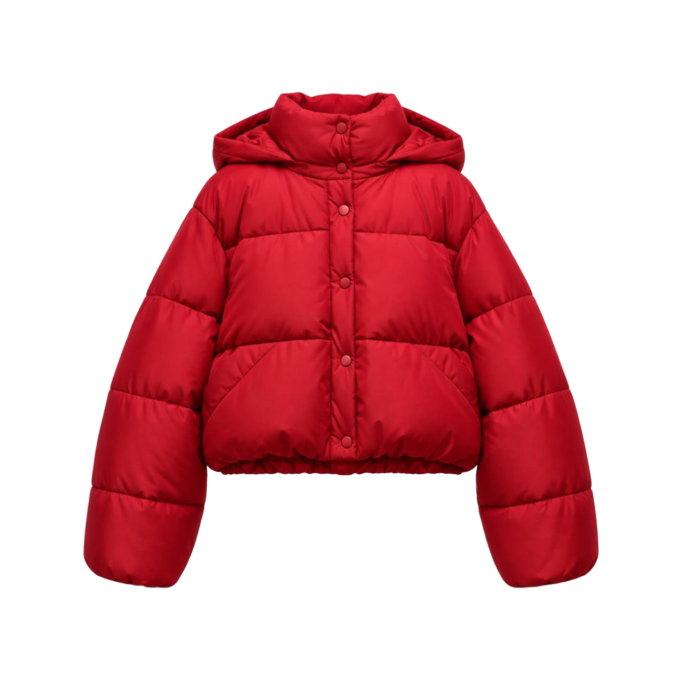 Cherry Red Cropped Hooded Puffer