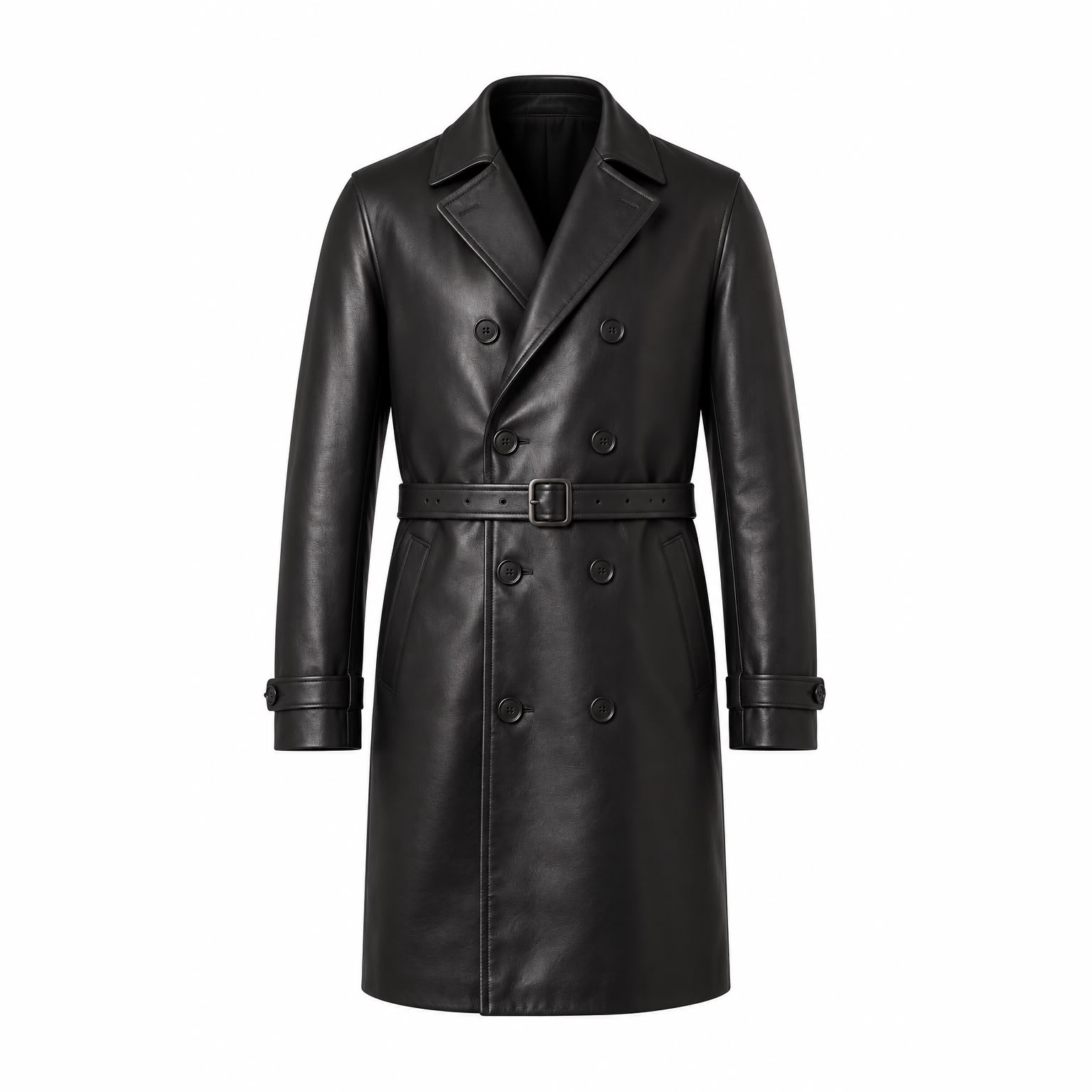 Classic Buckled Leather Trench