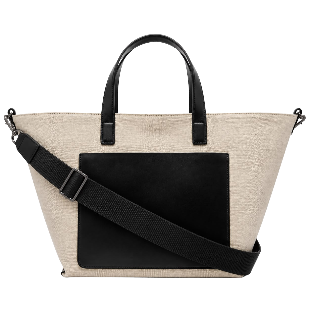 Contrast-Pocket Crossbody Tote