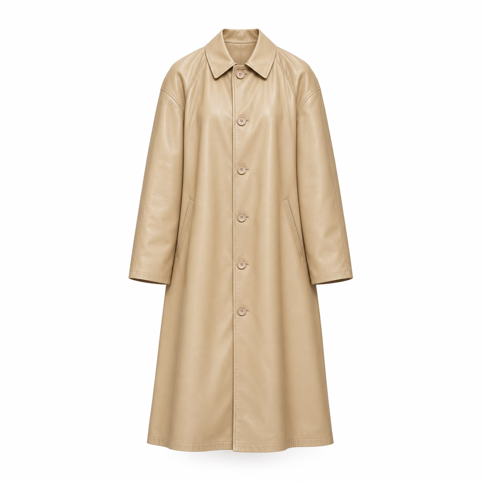 Cream Long Leather Coat