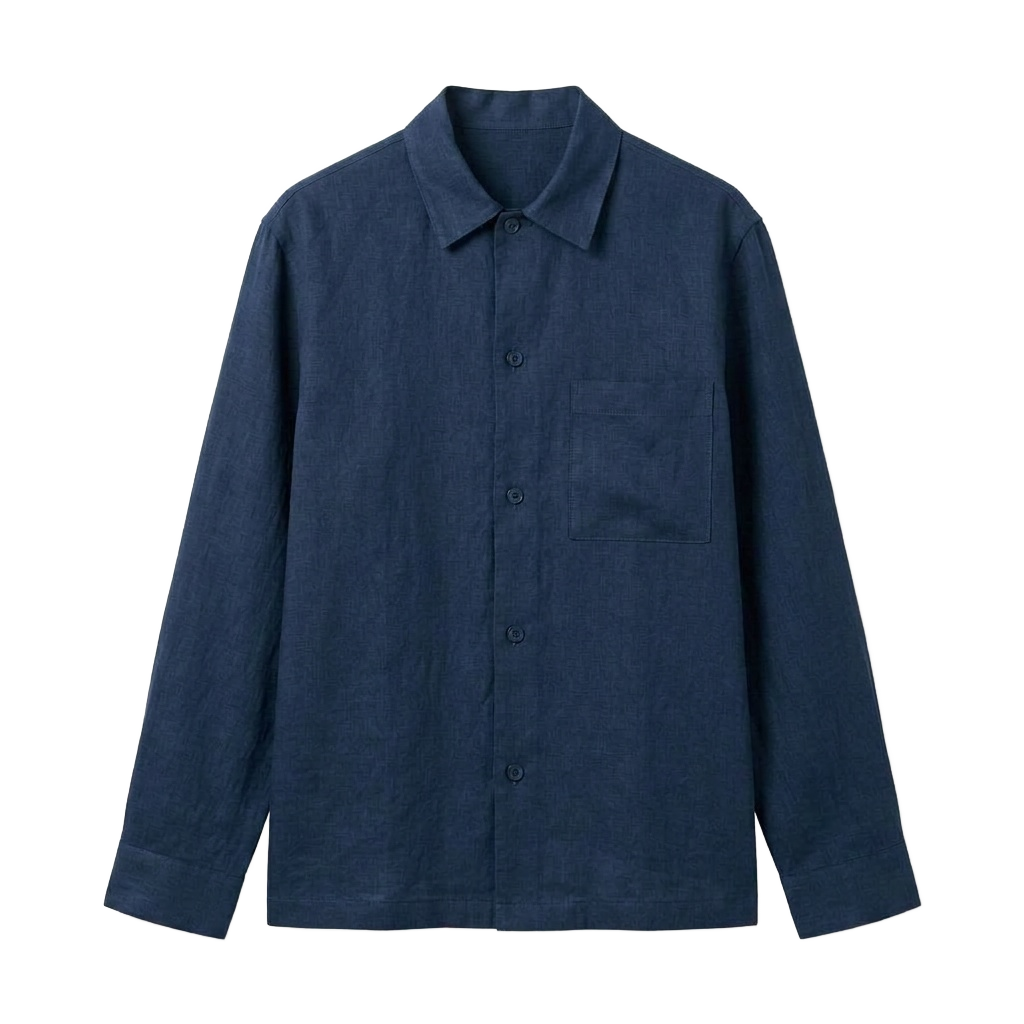 Dark Indigo Long-Sleeve Linen Overshirt