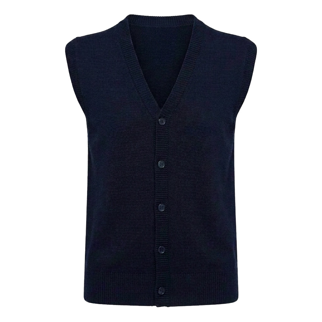 Navy Blue Knit Button-Up Cardigan Vest