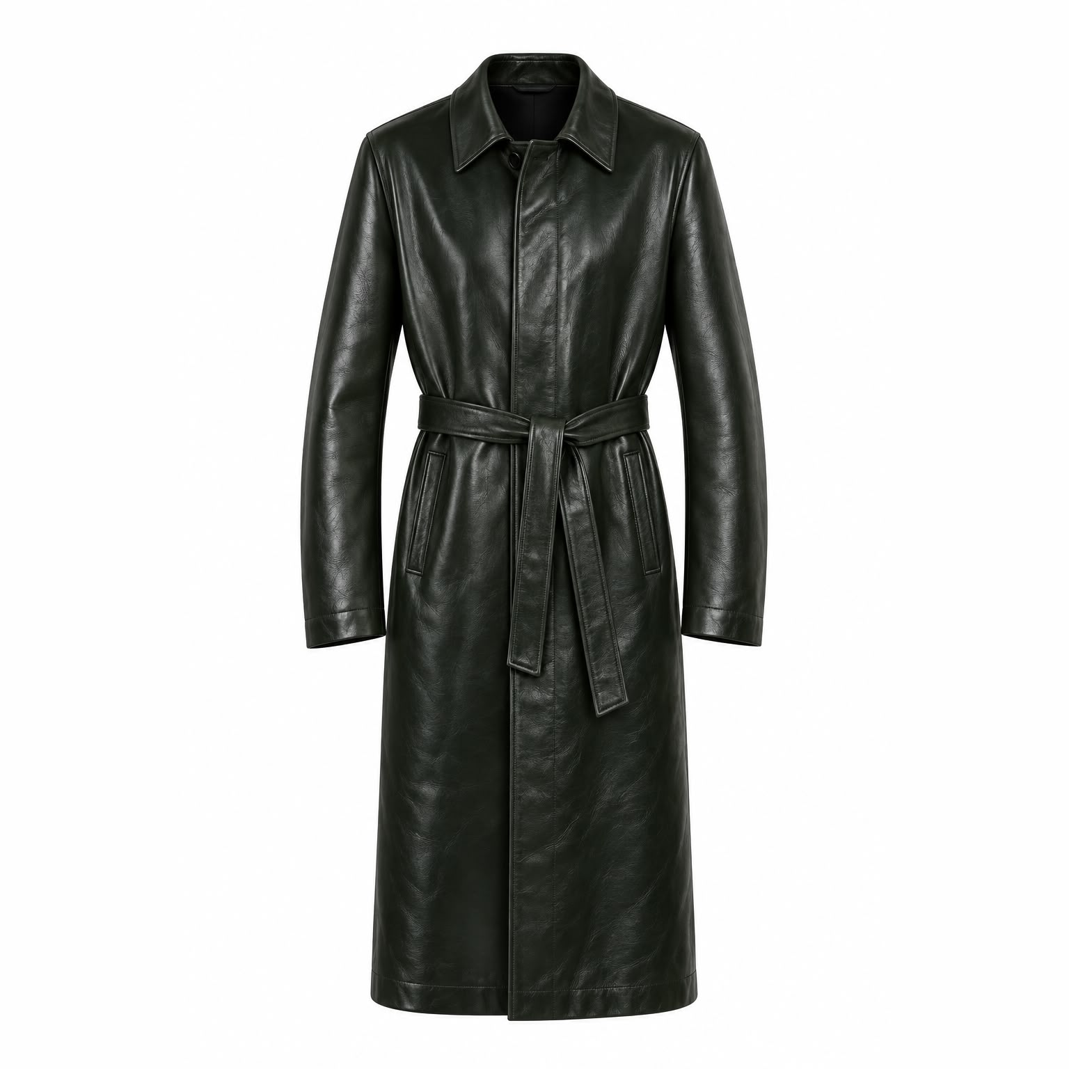 Forest Leather Belted Coat